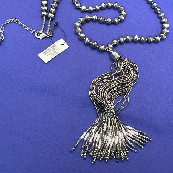 Chico’s Long 32” Pewter Beaded Tassel Necklace.  With Original Tag - Picture 15 of 16